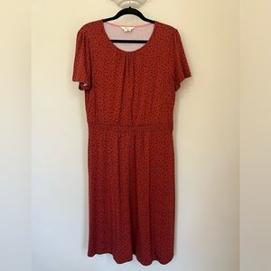 Boden rust orange red dress, jersey floral print in navy & pink size 10 R